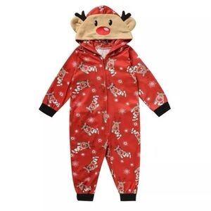 Reindeer Boys Girls Hooded Pajamas Christmas Holiday Size 4T NEW 1 Piece
